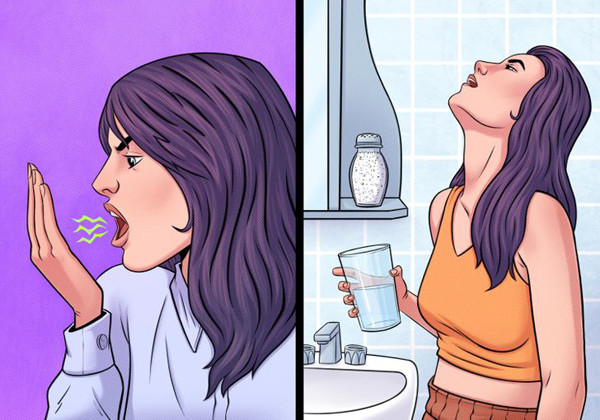 Súc miệng nước muối để cải thiện hôi miệng: Nếu không có sẵn nước súc miệng, bạn có thể tận dụng nước muối. Thành phần muối có khả năng diệt vi khuẩn tốt nên sẽ nhanh chóng loại bỏ mùi hôi trong miệng. Chỉ cần hòa tan nửa thìa cà phê muối với 1 cốc nước ấm, bạn góp phần cải thiện sức khỏe răng miệng, nhanh chóng làm dịu kích ứng đường hô hấp.