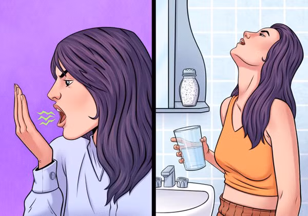 Súc miệng nước muối để cải thiện hôi miệng: Nếu không có sẵn nước súc miệng, bạn có thể tận dụng nước muối. Thành phần muối có khả năng diệt vi khuẩn tốt nên sẽ nhanh chóng loại bỏ mùi hôi trong miệng. Chỉ cần hòa tan nửa thìa cà phê muối với 1 cốc nước ấm, bạn góp phần cải thiện sức khỏe răng miệng, nhanh chóng làm dịu kích ứng đường hô hấp.