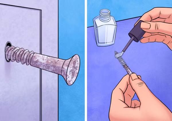 Siết ốc vít bị lỏng bằng sơn móng tay: Nếu ốc vít lỏng lẻo so với lỗ khoan, bạn có thể dùng sơn móng tay trong suốt quét quanh thân chúng. Đợi vít khô, bạn tra chúng vào lỗ sẽ thấy vừa vặn hơn.