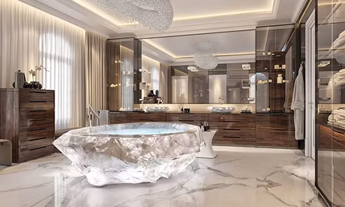 Điều khiến nhiều người choáng váng hơn hết đó là mỗi một phòng tắm trong 22 căn hộ ở đây đều được trang bị một bồn tắm sâu được chạm trổ từ tinh thể đá quý có nguồn gốc từ rừng Amazon của Brazil trị giá 22 tỷ USD.