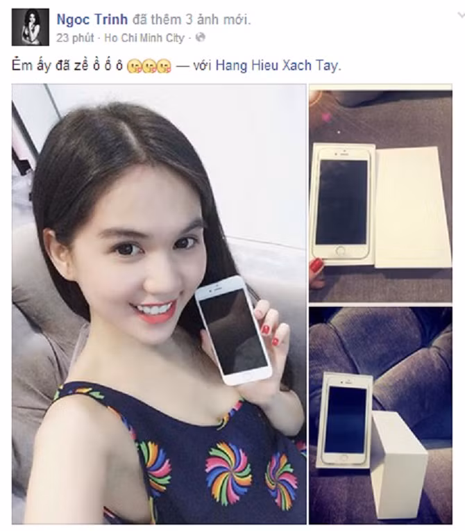 Ngọc Trinh cũng là một trong những sao Việt sở hữu iPhone 6 Plus sớm nhất ngay khi siêu phẩm này vừa ra mắt. Ảnh: Zing.
