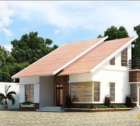 Nhiều thiết kế nhà hiện đại ngày nay đang ưa chuộng kiểu mái dốc một phía như thế này bởi sự đơn giản của nó. Ảnh Kientrucnha.