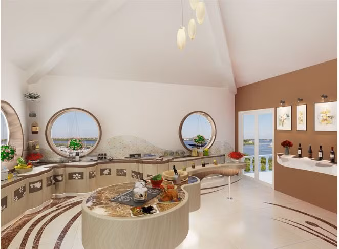 Những ô cửa sổ hình tròn khiến căn phòng trở nên mềm mại, bắt mắt hơn. Ảnh: Ngoinhaxinh.