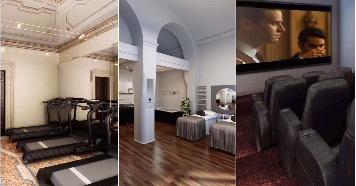 Bên cạnh đó, Palazzetto còn có cả spa, phòng gym hiện đại và cả một rạp chiếu phim bên trong.