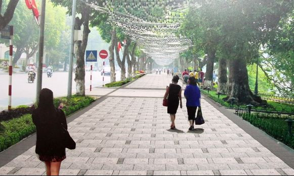 Hình ảnh phối cảnh sau khi thực hiện lát đá tự nhiên xung quanh Hồ Gươm. Ảnh: Vietnamnet.