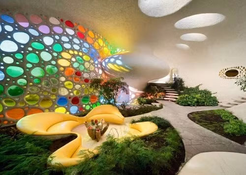 Bên trong nhà trang trí tràn ngập cây xanh.