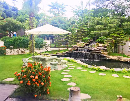 Một điểm cần lưu ý khi thiết kế sân vườn đó chính là phải bảo đảm đủ ánh sáng, có như vậy thì cây trồng mới phát triển xanh tốt được. Ảnh: Hoanvuad.