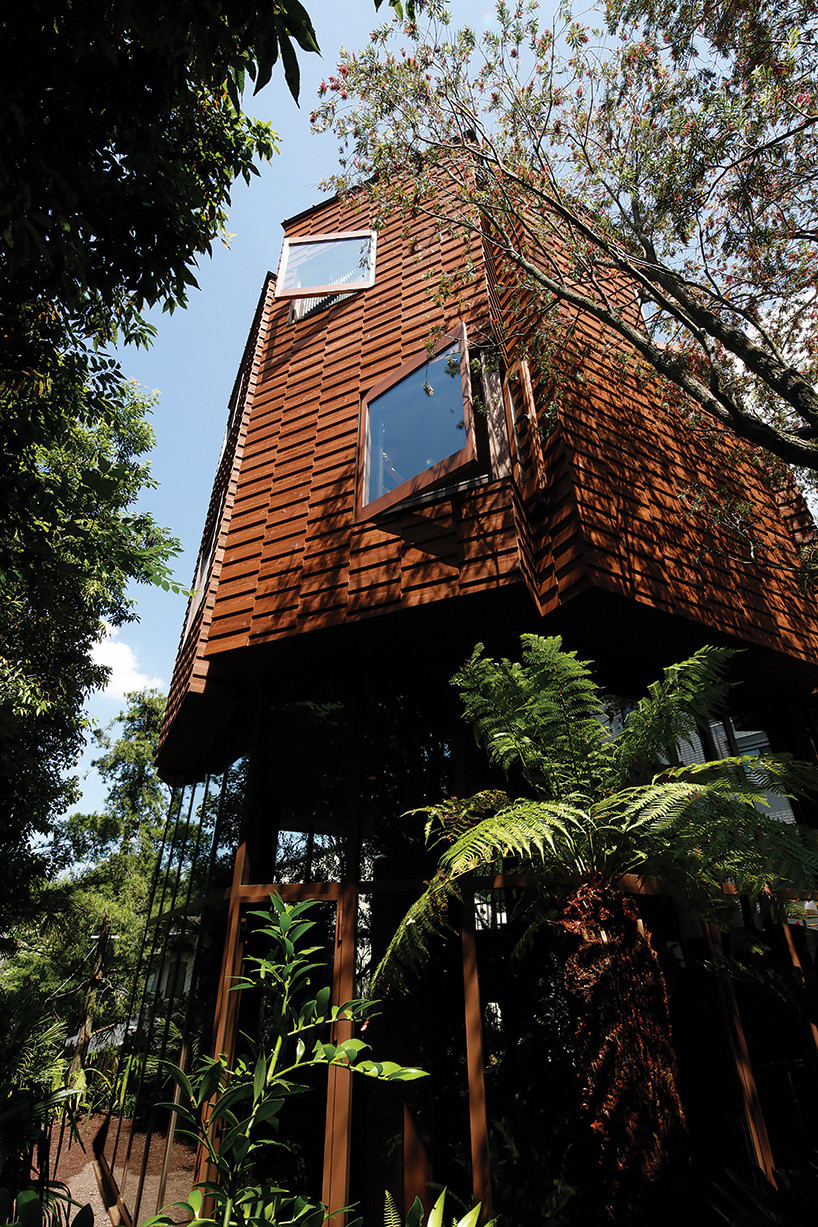 Trong khi phần phía dưới của ngôi nhà được làm từ thép và kính để chịu lực thì phần phía trên lại được bọc bằng gỗ.