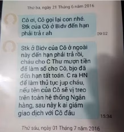 Tin nhắn của anh Chung gửi bà Phương Anh được chụp lại.