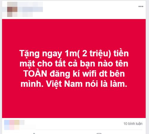 Khách hàng tên Toàn đăng ký lắp đặt wifi sẽ được một doanh nghiệp tặng quà bằng tiền mặt. Ảnh: bnews.