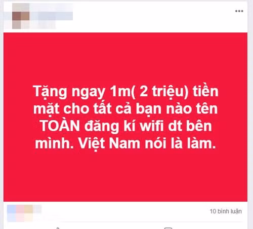 Khách hàng tên Toàn đăng ký lắp đặt wifi sẽ được một doanh nghiệp tặng quà bằng tiền mặt. Ảnh: bnews.
