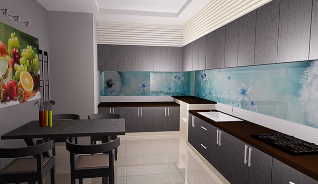  Mẫu kính ốp bếp với hoa văn thanh thoát rất được nhiều người lựa chọn cho gian bếp nhà mình. Ảnh: Daivietglass.