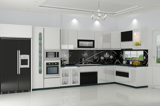 Kính ốp bếp với màu sắc và họa tiết phong phú đang dần thay thế các sản phẩm như gạch ốp tường, tranh dán tường… Ảnh: Daivietglass.