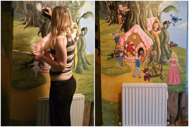 Cô Kerry Wright đã tự vẽ những bức tranh màu sắc mô tả lại những câu chuyện trên tường. Nội thất cũng được phủ đầy những nhân vật ngộ nghĩnh và huyền bí.