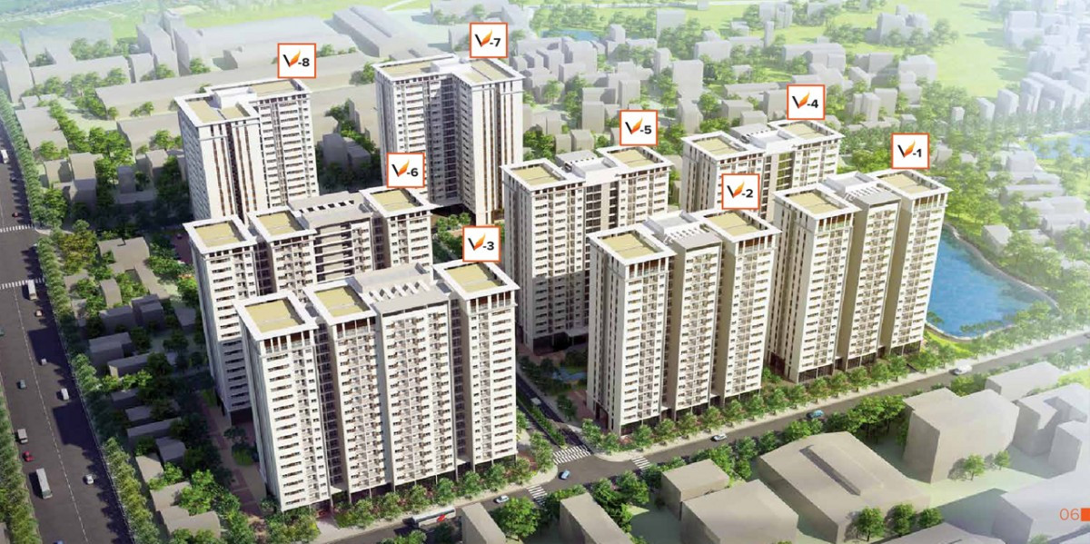 Dự án gồm 8 block cao 18 tầng, với tổng số 1.904 căn hộ, tổng mức đầu tư 2.300 tỷ đồng. Ảnh: thevesta.info.