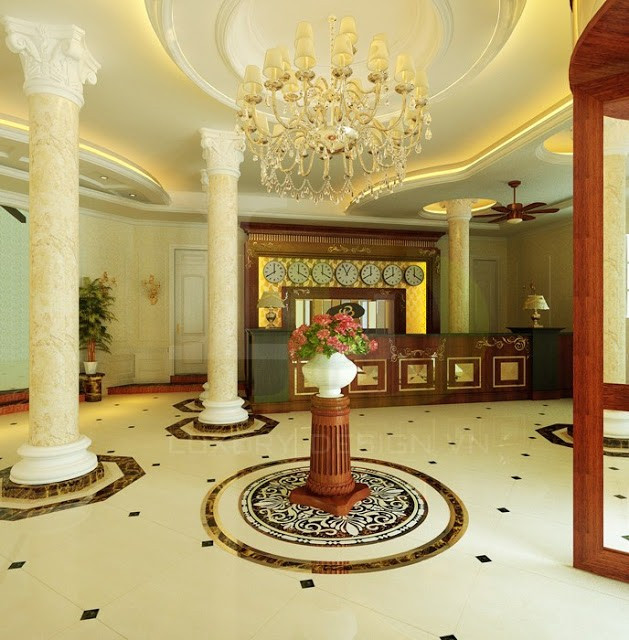 Mẫu cột nhà đá cẩm thạch màu vàng đẹp hiện đại và tinh tế. Ảnh: davago.