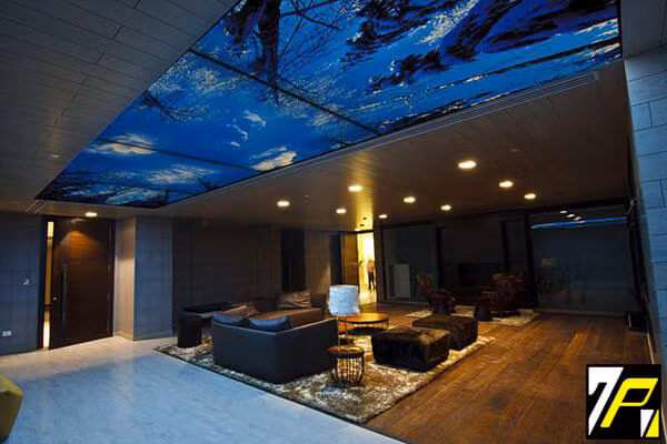 Cùng với hiệu ứng ánh sáng của hệ thống đèn led, trần nhà 3D thực sự tạo ra không gian khác lạ và độc đáo cho căn phòng. (Ảnh Tamphuong)