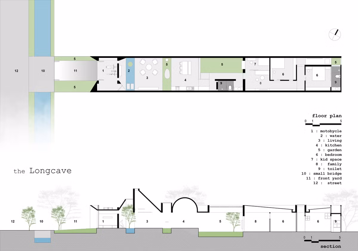 Mặt cắt của ngôi nhà. Nguồn ảnh: Archdaily.