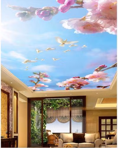 Với bức trần đầy hoa đào này, cả căn phòng như ngập tràn trong không khí của mùa xuân rộn ràng. (Ảnh Imgur)