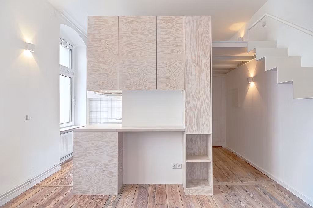 Loạt căn hộ siêu nhỏ 21 m2 tại Berlin (Đức) được hai đơn vị thiết kế là spamroom và johnpaulcoss thi công năm 2015.