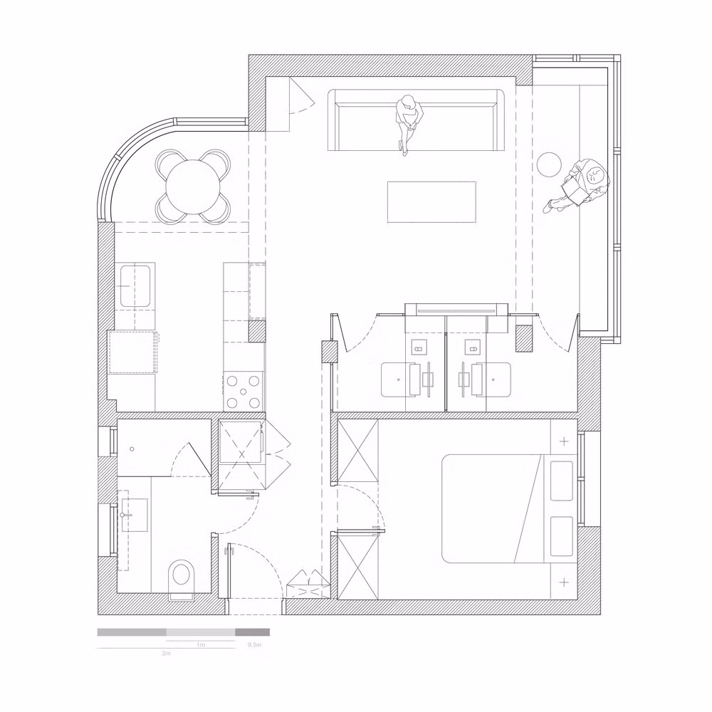Mặt bằng căn hộ 53 m2.