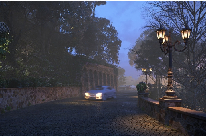 Lối vào cũng được thiết kế đúng phong cách Châu Âu cổ với tường gạch, sân lát đá và đèn đường mờ ảo... Ảnh: nguoisantin.wordpress.