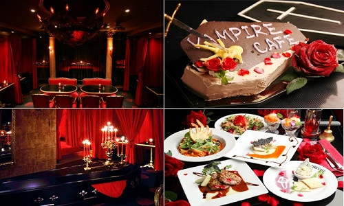 Quán cà phê ma cà rồng ở Nhật Bản. Quán cà phê này hấp dẫn khách hàng ngay từ tên gọi, tới không gian theo kiểu Gothic. Âm nhạc rùng rợn, những người phục vụ trong trang phục Tuxedo hoặc những cô hầu bàn đậm chất Pháp sẽ chào đón và hướng dẫn bạn. Bạn sẽ nhìn thấy những chiếc đầu lâu, quan tài, ngọn nến ma quái…như cảnh quay của những bộ phim kinh dị.