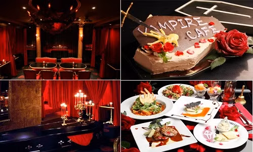 Quán cà phê ma cà rồng ở Nhật Bản. Quán cà phê này hấp dẫn khách hàng ngay từ tên gọi, tới không gian theo kiểu Gothic. Âm nhạc rùng rợn, những người phục vụ trong trang phục Tuxedo hoặc những cô hầu bàn đậm chất Pháp sẽ chào đón và hướng dẫn bạn. Bạn sẽ nhìn thấy những chiếc đầu lâu, quan tài, ngọn nến ma quái…như cảnh quay của những bộ phim kinh dị.