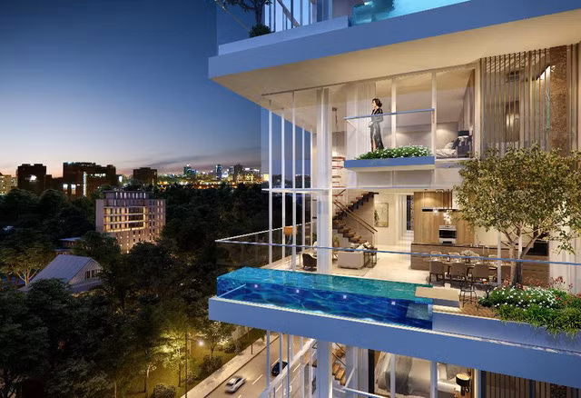 Dự án này được gọi là biệt thự trên không với 45 căn biệt thự mở ra là nhìn thấy Nhà Thờ Đức Bà, Hồ Con Rùa, Dinh Độc Lập… Ảnh: Serenity Sky Villas.