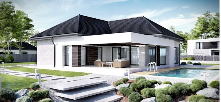 Với những ngôi nhà có diện tích lớn thì kiểu mái đa diện có sự kết hợp giữa mái bằng và mái dốc này là lựa chọn hoàn hảo nhất. Ảnh: blogspot.