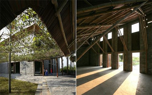 Công trình này được xây dựng với đa chức năng với chức năng chính là hội họp, triển lãm và tổ chức sự kiện. Công trình vừa là nơi tập huấn ứng phó biến đổi khí hậu, vừa là không gian sinh hoạt văn hóa, thể thao. Nhà cộng đồng giản dị như ngôi làng của người dân xã Cẩm Thanh. Ảnh: Kienthuc.