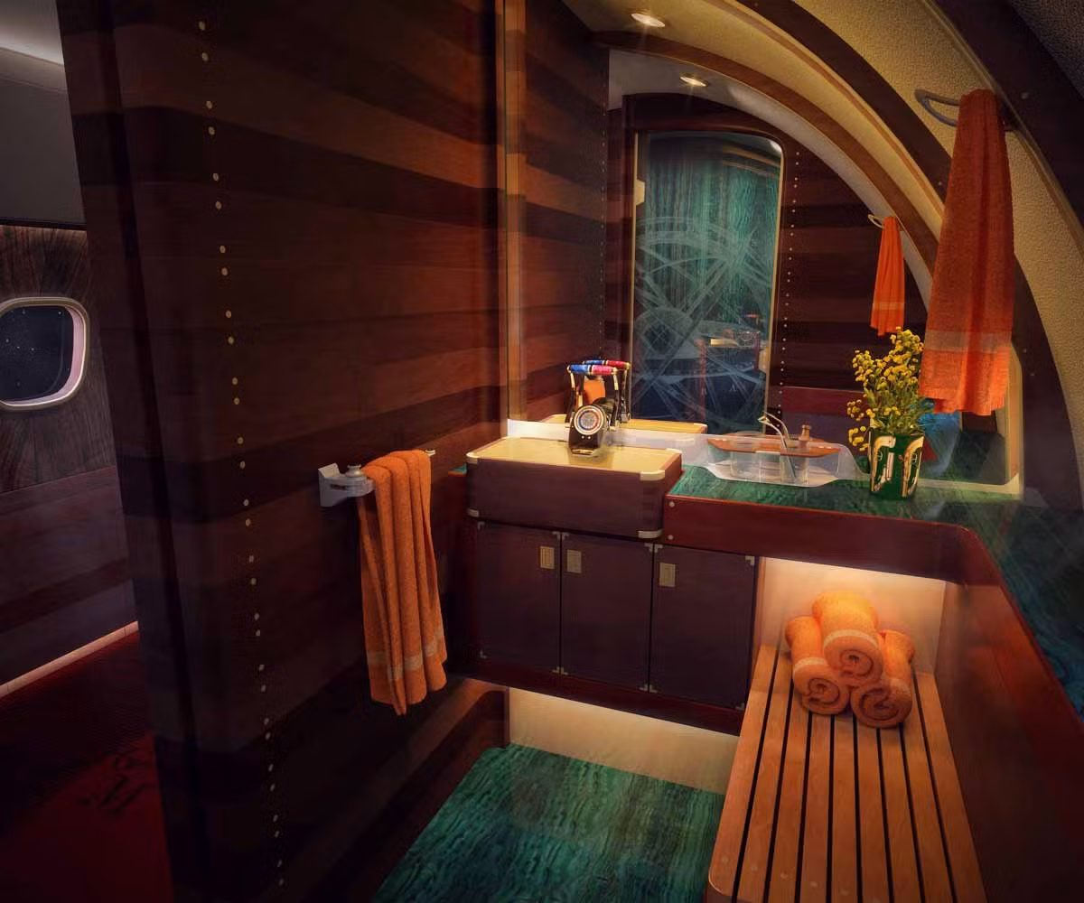 Trong phòng bếp và nhà tắm, vòi nước và bồn rửa được thiết kế như trên du thuyền.