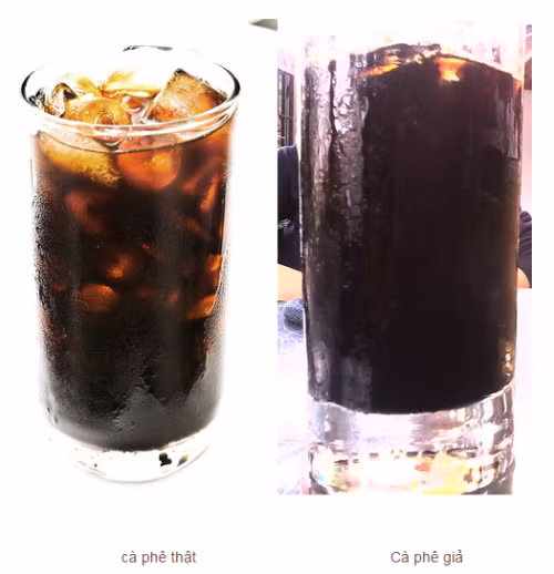 Những ai thường xuyên uống cà phê đen hãy quan sát màu sắc của ly cà phê. Với ly cà phê có màu đen thui đen thui do chất tạo màu tạo nên.