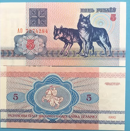 Tiền hình con chó mệnh giá 5 Rúp Belarus của đất nước Belarus. Ảnh: Shoptienmayman.