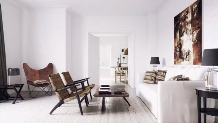 Nếu yêu thích phong cách cổ điển, bạn có thể sơn tường nhà màu trắng và kết hợp với đồ nội thất màu tối để làm cho yếu tố cổ điển của ngôi nhà thêm rõ nét hơn. Ảnh: Phunsonnha.