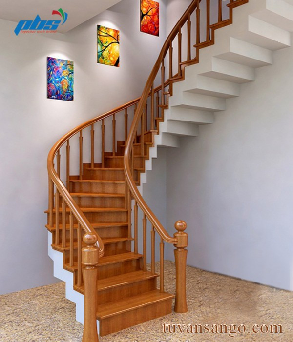 Gỗ công nghiệp cũng rất được ưa chuộng để làm lan can và tay vịn cầu thang. Ảnh: Tuvansango.