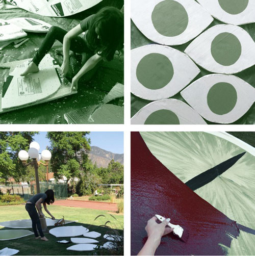 Cô tự làm tất cả vật trang trí cũng như lắp đặt ánh sáng. Từ sơn màu đôi mắt khổng lồ bằng xốp cách nhiệt cho đến giăng tơ mạng nhện trước nhà.