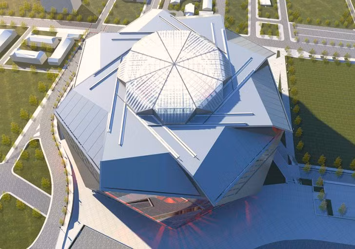 Sân vận động New Rose, Atlanta. Sân vận động rộng khoảng 1,8 triệu m2 chứa được 71.000 chỗ ngồi. Lớp mái của công trình có thể đóng mở với tám cánh hoa tam giác trượt theo đường chéo, tạo cảm giác chuyển động vòng tròn, và được lấy cảm hứng từ logo của đội bóng Falcon.