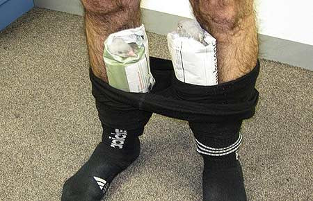 Thanh niên này được đưa một phòng riêng. Tại đó, hải quan đã phát hiện ra anh ta đang giấu đôi chim bồ câu còn sống ở hai bên ống quần.