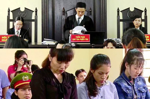 HĐXX tuyên án bị cáo Phạm Thị Mỹ Linh (áo đen), chủ trường mầm non Mầm Xanh mức án 3 năm tù giam về tội hành hạ người khác.