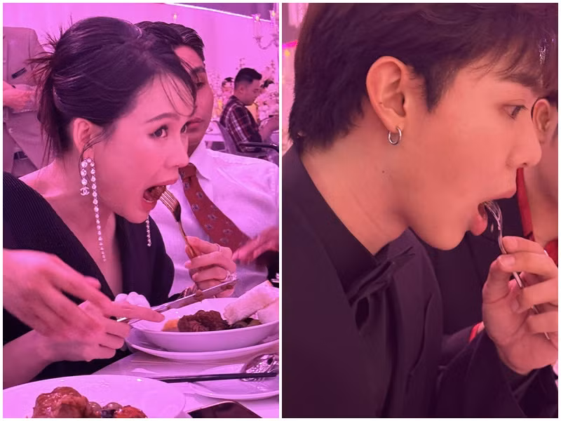 Lê Dương Bảo Lâm đăng tải hình ảnh "dìm hàng" khi ăn uống của nhiều sao Việt dự đám cưới như Sam, Erik, Hòa Minzy.