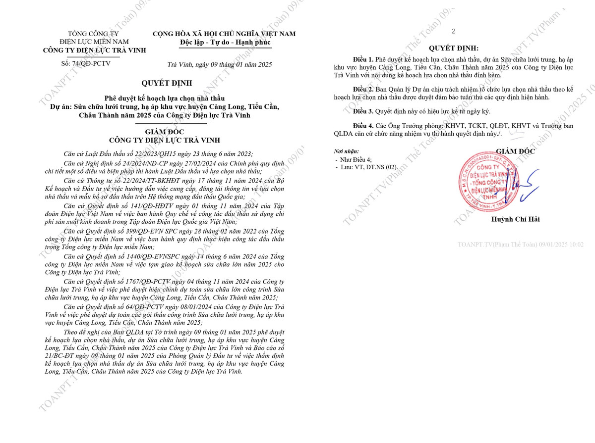 Trúng 2 gói thầu tại Điện lực Trà Vinh năng lực Cty Thủy Phương ra sao? - Hình 3 Trung 2 goi thau tai Dien luc Tra Vinh nang luc Cty Thuy Phuong ra sao?-Hinh-3