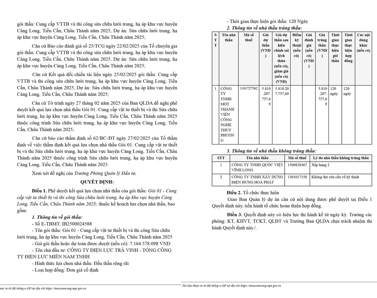 Trúng 2 gói thầu tại Điện lực Trà Vinh năng lực Cty Thủy Phương ra sao? - Hình 2 Trung 2 goi thau tai Dien luc Tra Vinh nang luc Cty Thuy Phuong ra sao?-Hinh-2