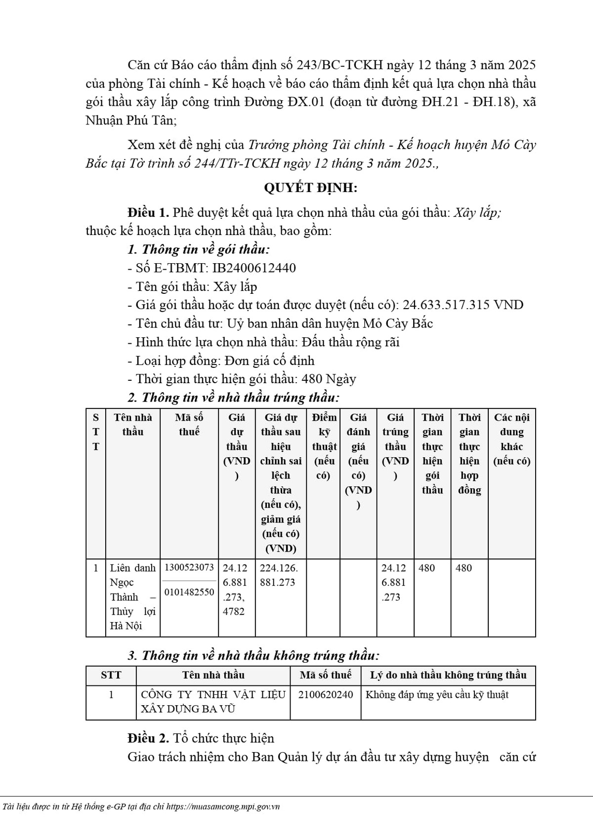Bến Tre: Vì sao gói thầu hơn 24 tỷ tại Mỏ Cày Bắc vướng kiến nghị Ben Tre: Vi sao goi thau hon 24 ty tai Mo Cay Bac vuong kien nghi