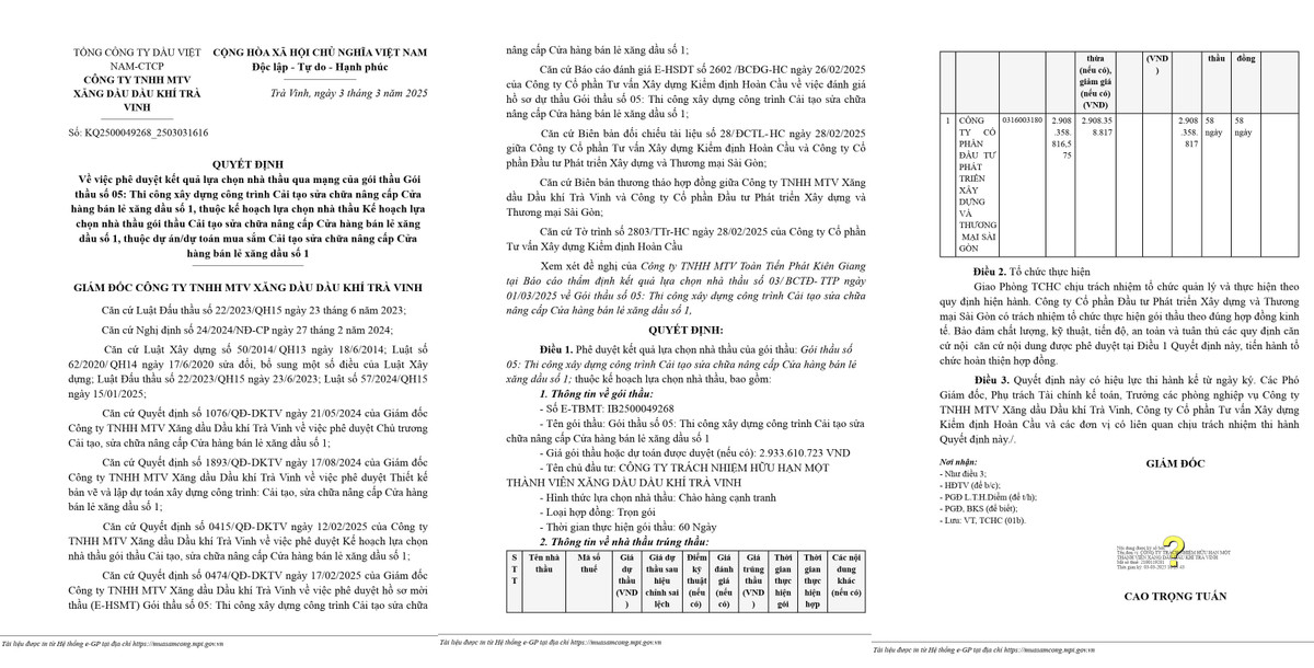 Trà Vinh: Ai thi công gói thầu sửa chữa cửa hàng bán lẻ xăng dầu số 1? Tra Vinh: Ai thi cong goi thau sua chua cua hang ban le xang dau so 1?