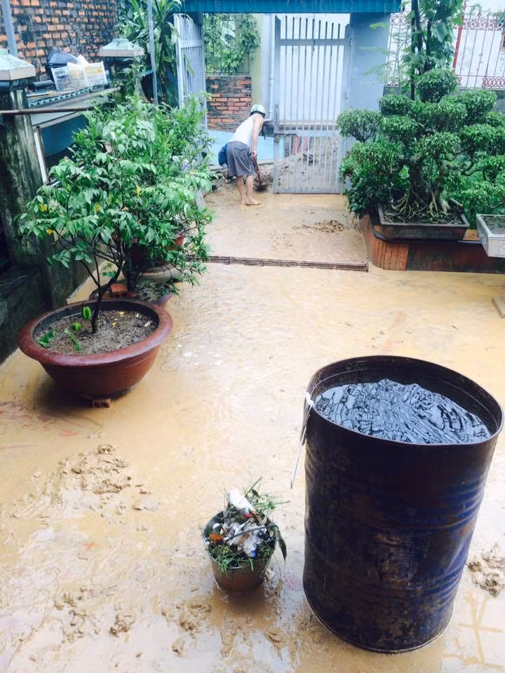 Đất tràn vào trong sân nhà một người dân tại phường Hà Trung (TP Hạ Long, tỉnh Quảng Ninh).