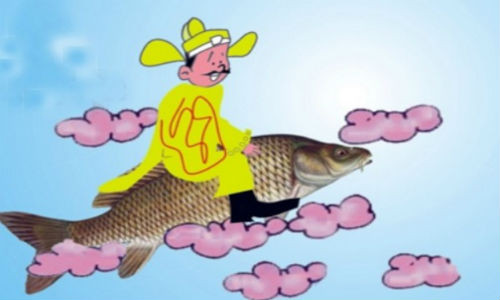 Hình ảnh ông Táo cưỡi cá chép về trời.