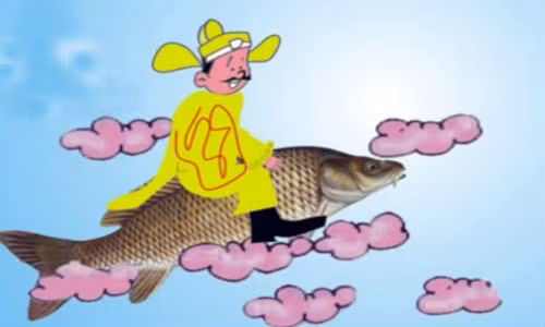 Hình ảnh ông Táo cưỡi cá chép về trời.