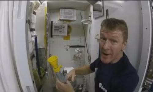 Phi hành gia đang hướng dẫn cách sử dụng toilet trong không gian.