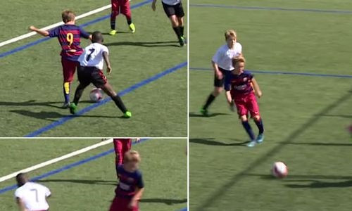 Sergi Oriol kiểm soát bóng, xoay người và sút bóng hiểm hóc qua thủ môn.